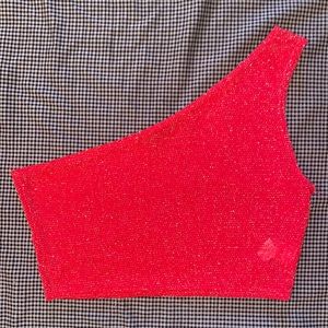 PLT Textured One Shoulder Crop Top